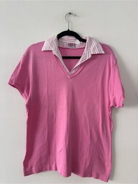 Rainbow collection Vintage double layer polo cotton pink w/stripe polo sz small